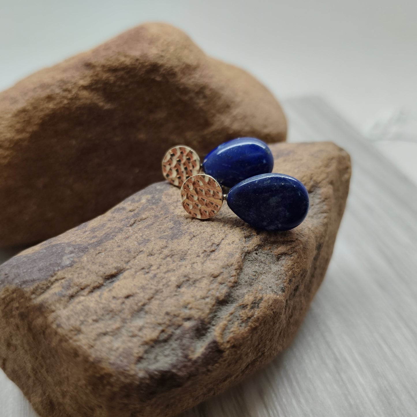 Polished Lapis Gemstone Drops for Gold Stud Earrings