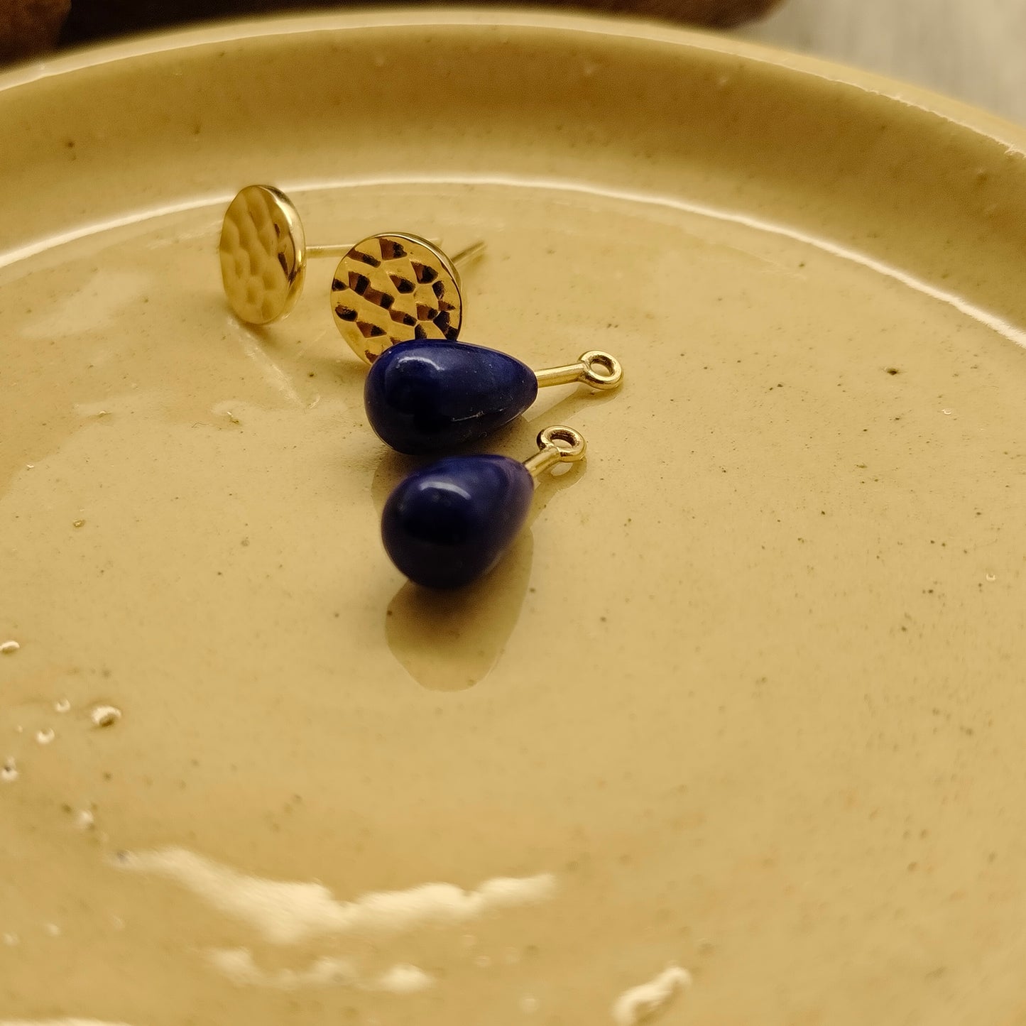 Polished Lapis Gemstone Drops (Small) for Gold Stud Earrings