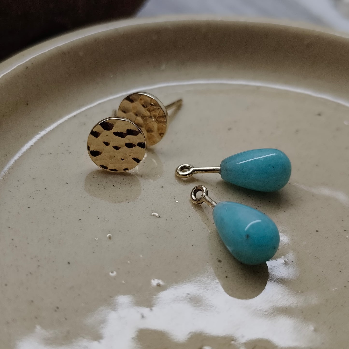 Polished Amazonite Gemstone Drops for Gold Stud Earrings
