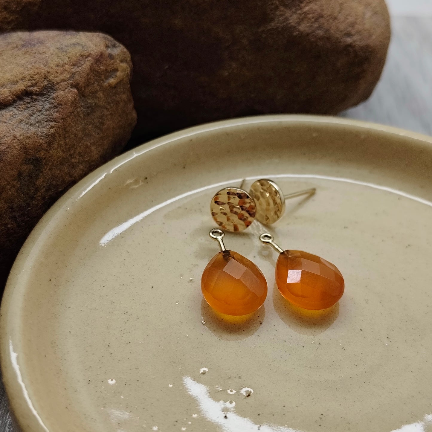 Faceted Carnelian Gemstone Drops for Gold Stud Earrings