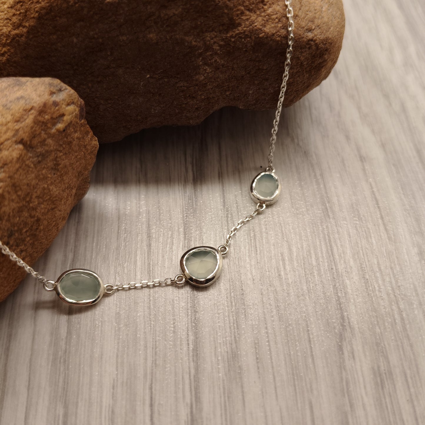 Triple Chalcedony Silver Necklace
