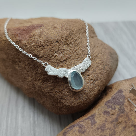Chalcedony Pendant Necklace in Textured Sterling Silver