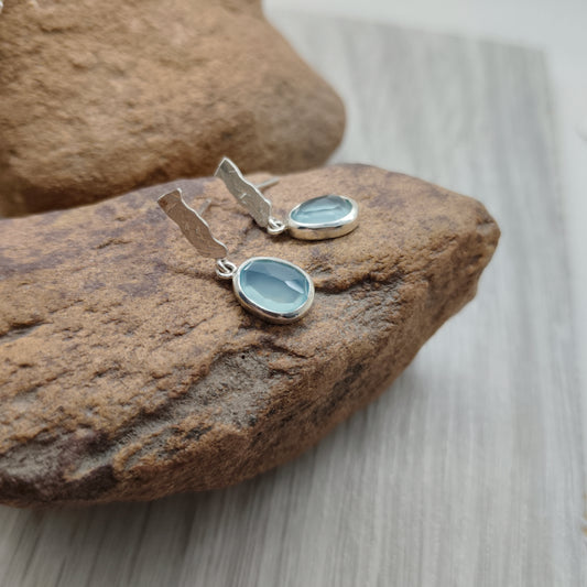 Chalcedony Drop Earrings in Textured Sterling Silver