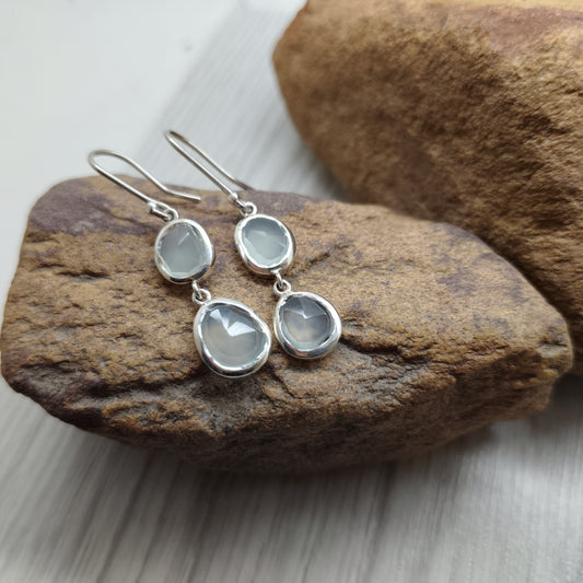 Double Drop Chalcedony Earrings in Sterling Silver