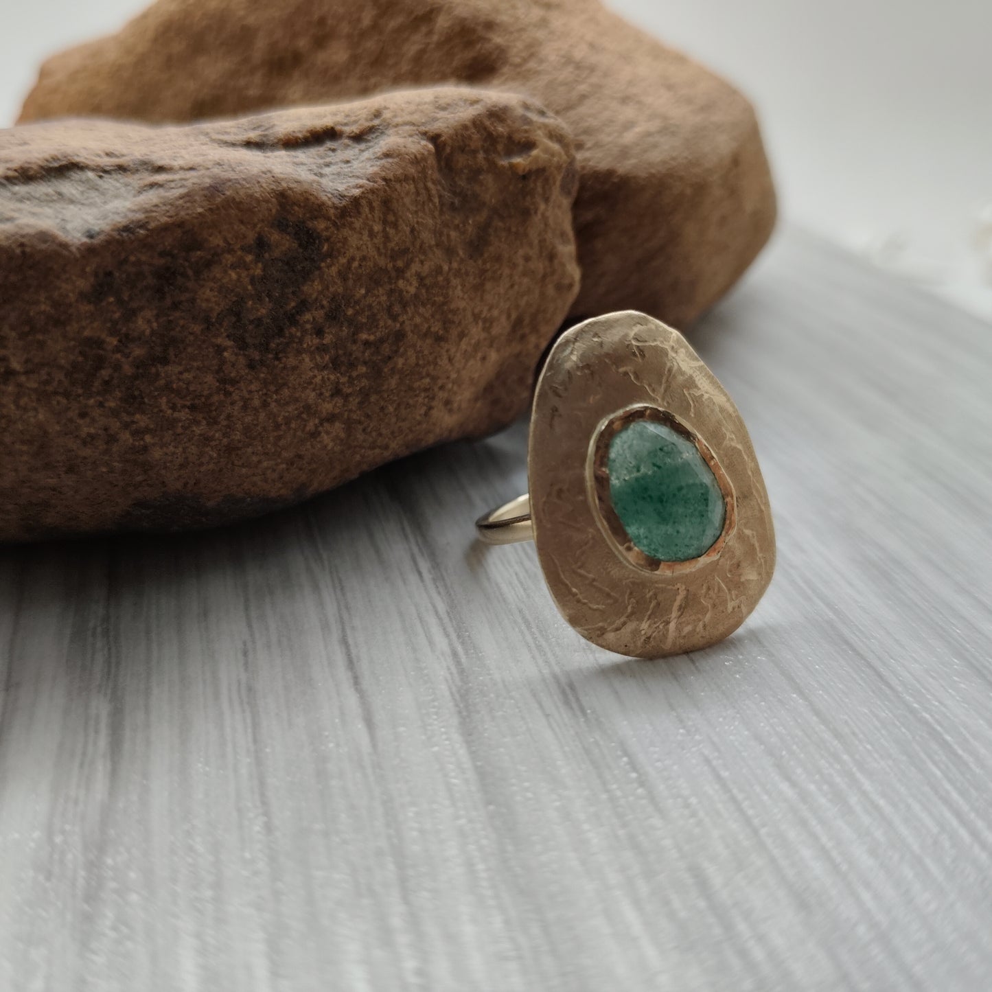 Bold Aventurine Statement Ring in Textured 9ct Gold