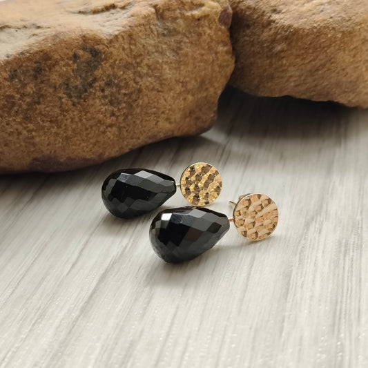 Faceted Black Agate Briolette Drops for Gold Stud Earrings