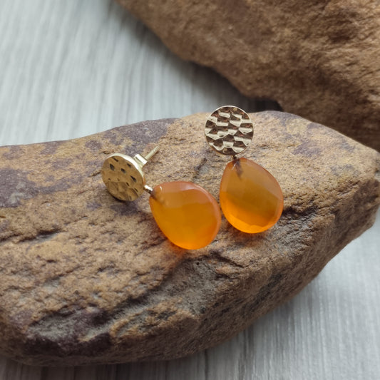 Faceted Carnelian Gemstone Drops for Gold Stud Earrings