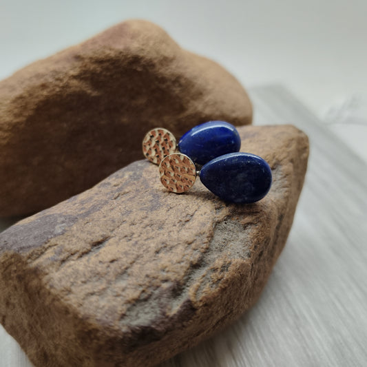 Polished Lapis Gemstone Drops for Gold Stud Earrings