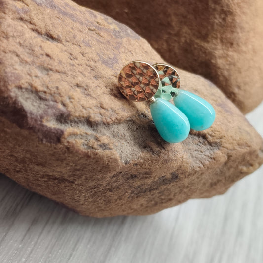 Polished Amazonite Gemstone Drops for Gold Stud Earrings