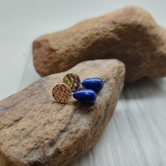 Polished Lapis Gemstone Drops (Small) for Gold Stud Earrings