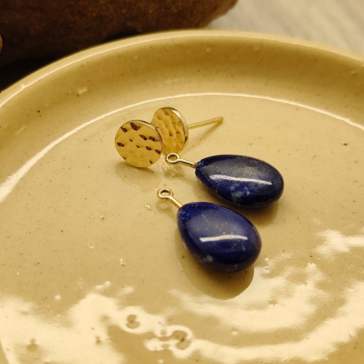 Polished Lapis Gemstone Drops for Gold Stud Earrings