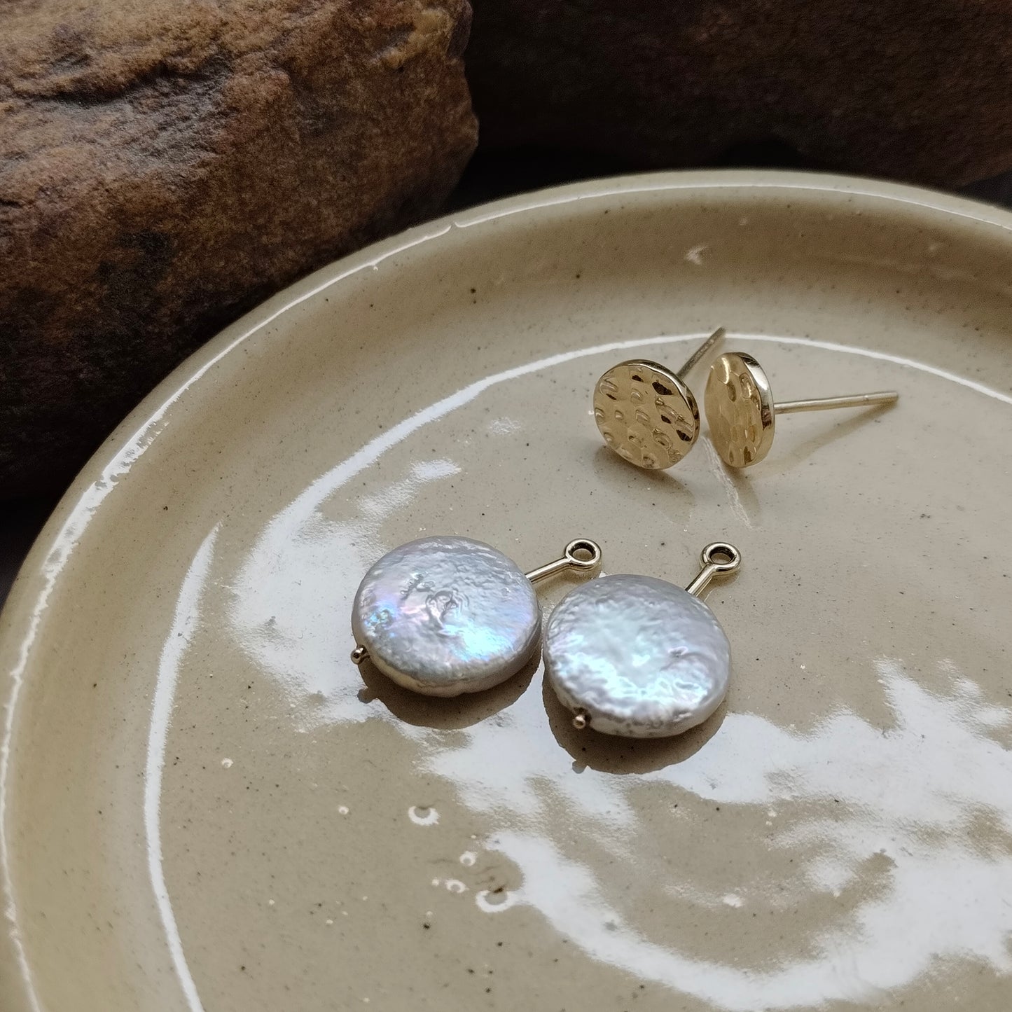 Coin Pearl Drops for Gold Stud Earrings