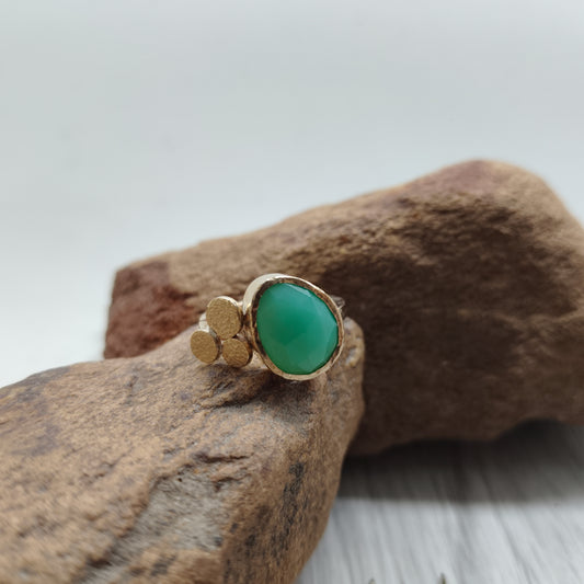 Flat Cut Chrysoprase Ring in Textured 9ct Gold